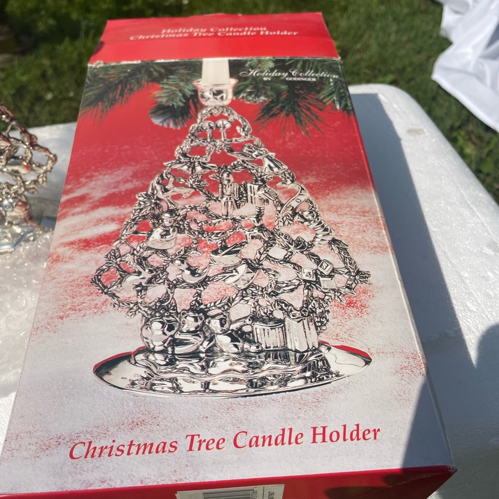 VINTAGE GODINGER SILVER ART CO. CHRISTMAS TREE CANDLE HOLDER Beautiful DetailNIB - Picture 3 of 5